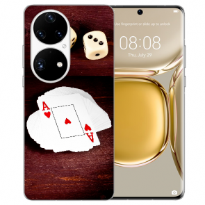 Huawei P50 Schutzhülle Silikon TPU Handy Hülle mit Spielkarten-Würfel Fotodruck 