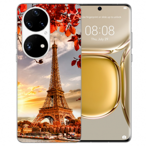 Huawei P50 Schutzhülle Silikon TPU Handy Hülle mit Eiffelturm Fotodruck 