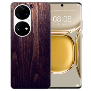 Silikon TPU für Huawei P50 Handy Hülle mit Fotodruck Holzoptik dunkelbraun