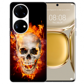 Schutzhülle Silikon TPU für Huawei P50 Handy Hülle mit Fotodruck Totenschädel Feuer