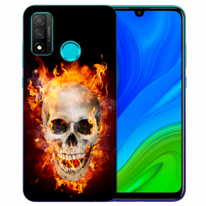 Huawei P Smart 2020 TPU Hülle mit Fotodruck Totenschädel Feuer Etui