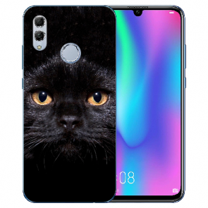 Huawei Honor 10 Lite Silikon Schutzhülle TPU mit Schwarz Katze Bilddruck