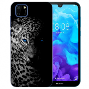 Huawei Y5P (2020) TPU Hülle mit Fotodruck Leopard mit blauen Augen Etui