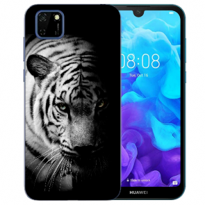 Huawei Y5P (2020) TPU Hülle mit Fotodruck Tiger Schwarz Weiß Etui