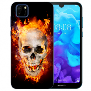 Huawei Y5P (2020) TPU Hülle mit Fotodruck Totenschädel Feuer Etui