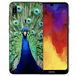 Huawei Y6 (2019) Silikon TPU Schutzhülle mit Pfau Bilddruck Etui