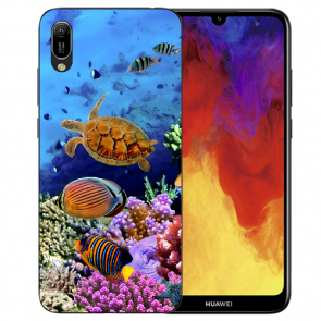 Huawei Y6 (2019) Silikon TPU Hülle mit Bilddruck Aquarium Schildkröten