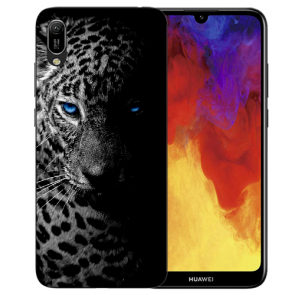 Huawei Y6 (2019) Silikon Hülle mit Bilddruck Leopard mit blauen Augen
