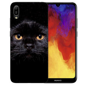 Huawei Y6 (2019) Silikon TPU Schutzhülle mit Schwarz Katze Bilddruck 