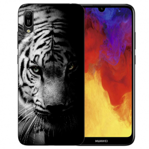 Huawei Y5 (2019) Silikon TPU Hülle mit Bilddruck Tiger Schwarz Weiß