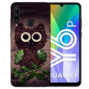 Huawei Y6P (2020) TPU Hülle mit Fotodruck Kaffee Eule Etui