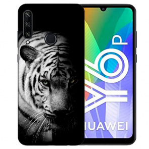 Huawei Y6P (2020) TPU Hülle mit Fotodruck Tiger Schwarz Weiß Etui