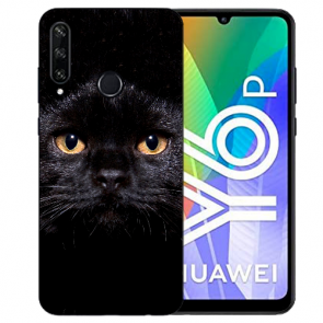 Huawei Y6P (2020) TPU Hülle mit Fotodruck Schwarz Katze Etui