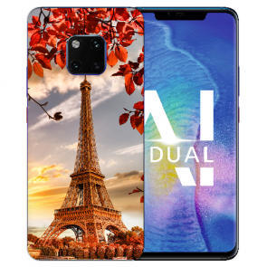 Huawei Mate 20 Pro Silikon TPU Hülle mit Eiffelturm Foto Druck Etui