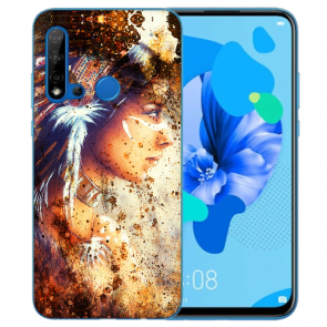 Huawei P20 Lite 2019 Silikon TPU Hülle mit Bilddruck Indianerin Porträt