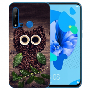 Huawei P20 Lite 2019 Silikon TPU Hülle mit Bilddruck Kaffee Eule Etui