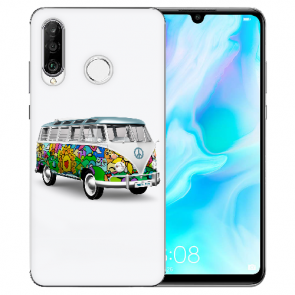 Silikon TPU Hülle mit Bilddruck Hippie Bus für Huawei P30 Lite New Edition