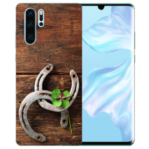 Huawei P30 Pro Silikon TPU Hülle mit Bilddruck Holz hufeisen