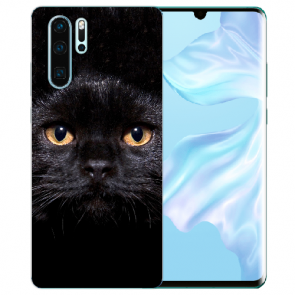 Huawei P30 Pro Silikon TPU Schutzhülle mit Bilddruck Schwarz Katze