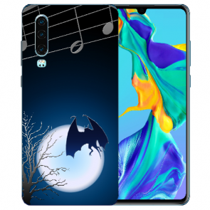 Huawei P30 Silikon TPU Hülle mit Bilddruck Fledermaus-mond