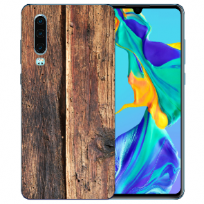 Silikon TPU Handy Hülle mit Bilddruck HolzOptik für Huawei P30 Etui