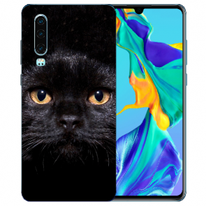 Huawei P30 Silikon TPU Case Schutzhülle mit Bilddruck Schwarz Katze