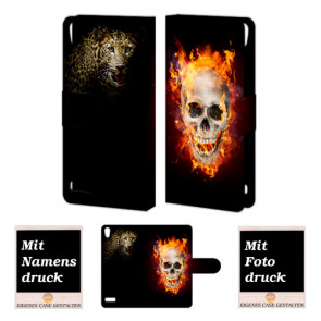 Huawei Ascend P6  Handy Hülle mit Totenschädel - Tiger Bild Druck