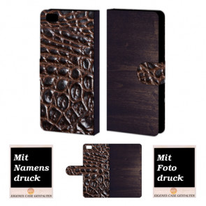 Huawei P8 Lite Holz - croco Optik Handy Tasche Hülle Foto Bild Druck