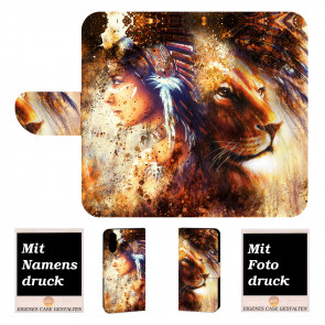 iPhone XR Handyhülle Tasche mit Indianer - Löwe - Gemälde Fotodruck 