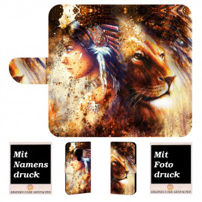 Huawei Mate 20 Handyhülle Tasche mit Indianer - Löwe - Gemälde Fotodruck 