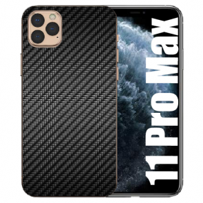 iPhone 11 Pro Max Handy Hülle Silikon TPU mit Bilddruck Carbon Optik