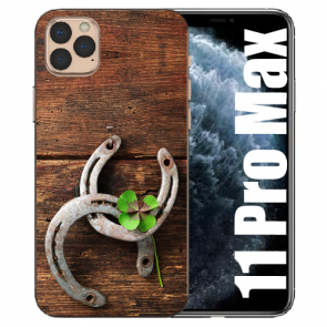 iPhone 11 Pro Max Handy Hülle Silikon TPU mit Bilddruck Holz hufeisen
