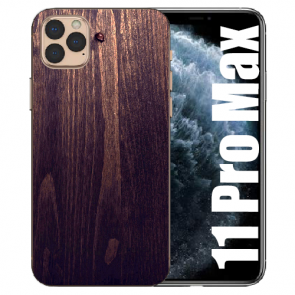 Handy Hülle TPU für iPhone 11 Pro Max mit Bilddruck Holzoptik dunkelbraun