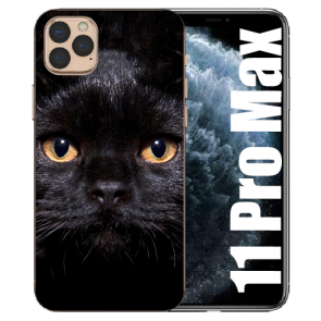 iPhone 11 Pro Max Handy Hülle Silikon TPU mit Bilddruck Schwarze Katze