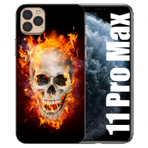 Handy Hülle TPU mit Bilddruck Totenschädel Feuer für iPhone 11 Pro Max