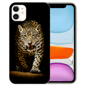 Handy Hülle Silikon TPU für iPhone 11 mit Bilddruck Leopard bei der Jagd