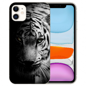iPhone 11 Handy Hülle Silikon TPU mit Bilddruck Tiger Schwarz Weiß 