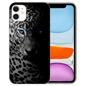 iPhone 11 Handy Hülle Silikon TPU mit Bilddruck Leopard mit blauen Augen