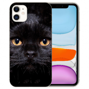 Handy Hülle Silikon TPU für iPhone 11 mit Bilddruck Schwarze Katze