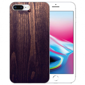 iPhone 7 +/ iPhone 8 Plus Handy TPU Hülle mit Fotodruck Holzoptik dunkelbraun