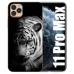 iPhone 11 Pro Max Handy Hülle TPU mit Bilddruck Tiger Schwarz Weiß