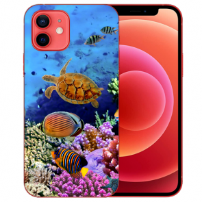 iPhone 12 Silikon TPU Handyhülle mit Bilddruck Aquarium Schildkröten  