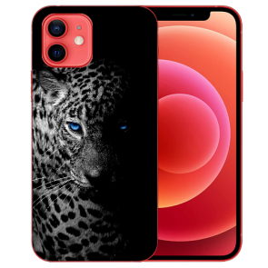 iPhone 12 Silikon TPU Handyhülle mit Bilddruck Leopard mit blauen Augen  