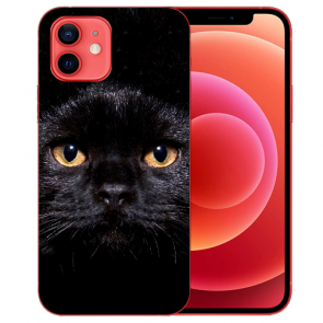 Silikon TPU Handy Hülle für iPhone 12 mit Schwarz Katze Bilddruck 