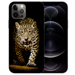 iPhone 12 Pro Handy Hülle Tasche mit Bilddruck Leopard beim Jagd 