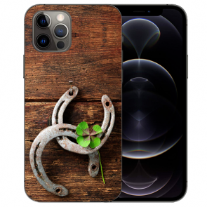iPhone 12 Pro Max Handy Hülle Tasche mit Bilddruck Holz hufeisen