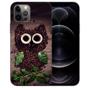 iPhone 12 Pro Max Handy Hülle Tasche mit Bilddruck Kaffee Eule