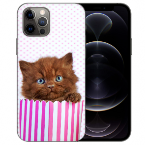 iPhone 12 Pro Handy Hülle Tasche mit Bilddruck Kätzchen Braun 