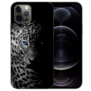 iPhone 12 Pro Handy Hülle mit Bilddruck Leopard mit blauen Augen