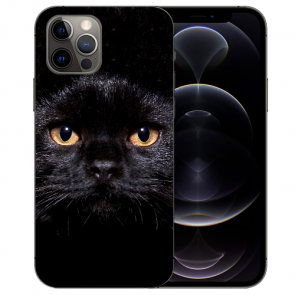 iPhone 12 Pro Handy Schutzhülle mit Foto Namendruck Schwarz Katze